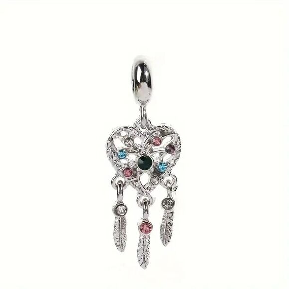 NIB - Heart Dream Catcher Charm with Multicolor Rhinestones - Picture 1 of 4